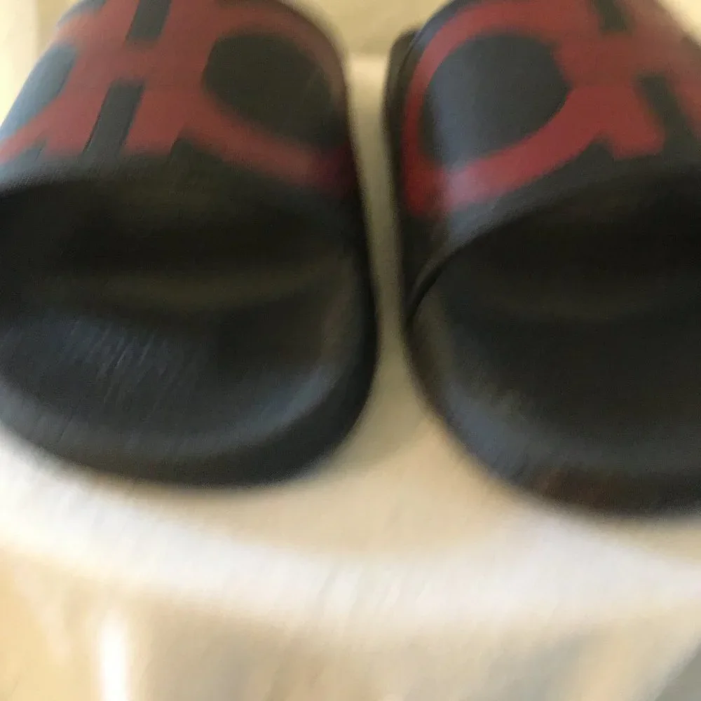 Salvatore Ferragamo Black and Red Slide Sandals